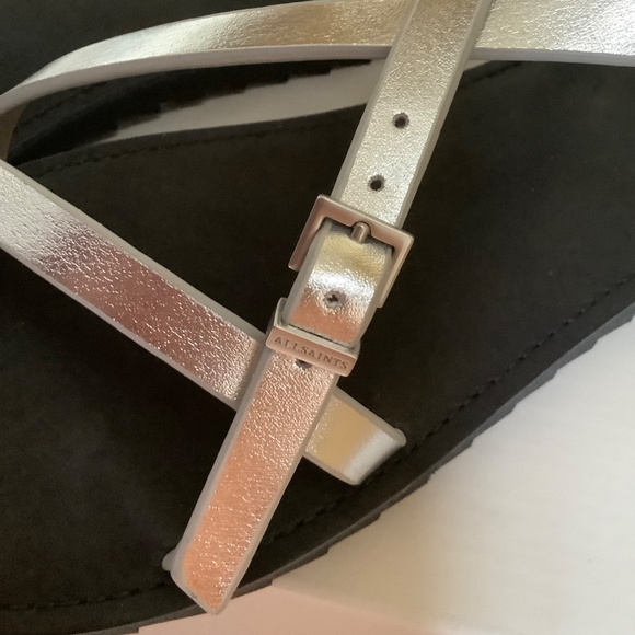 AllSaints Tyla Ankle Strap Leather Sandal Silver SZ EU 40 - Picture 3 of 13